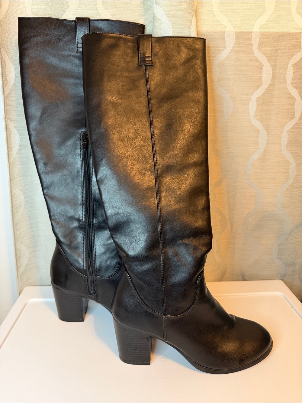Dexflex Comfort Black Tall Heeled Boots Zipper Calf Size 8.5